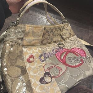 Coach Poppy Beige and Pink Patchwork Shoulder Bag